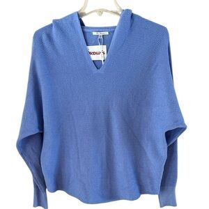 NWT Vila Milano Waffle Knit Hoodie Cornflower Blue Size M Dolman Sleeves V-neck